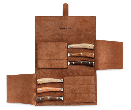 Ikon Selection 6-piece Steak Knife Set with Leather Knife Roll